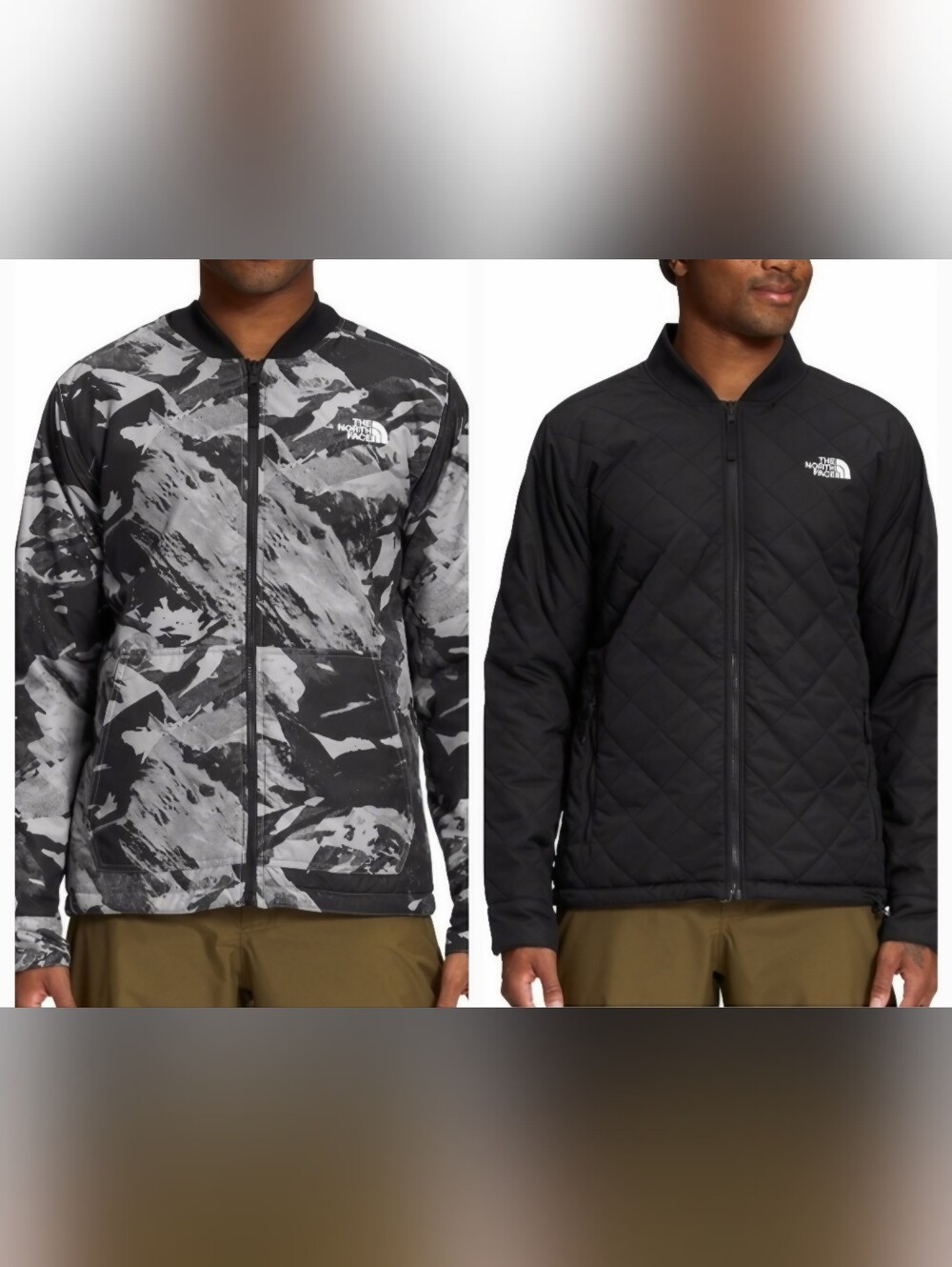 The North Face Jester Jacket Reversible Mens L Bomber Camo Black Gray Quilted